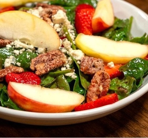 Strawberry apple pecan spinach salad